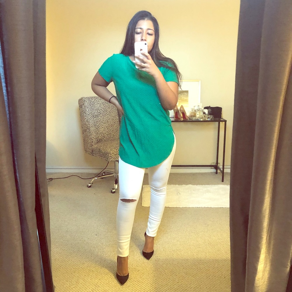 Green textured tunic top